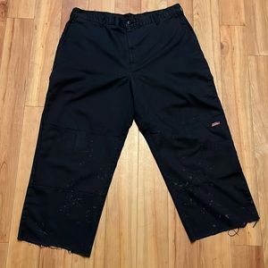 Black, Cropped, Bleach Spattered Dickies Painters pants.